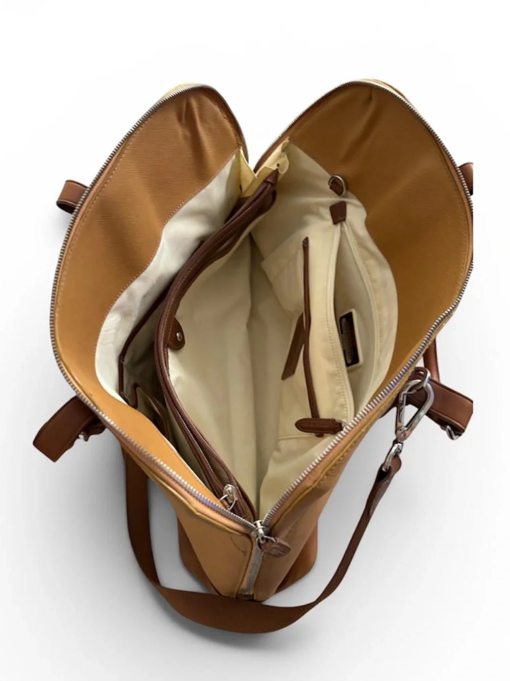 TUMI Sinclair Tegan Canvas Leather Laptop Tote Bag Natural Saddle Tan